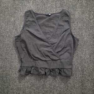 Black Ruffle Crop 100% Cotton Top Women's Medium